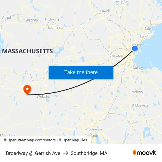 Broadway @ Gerrish Ave to Southbridge, MA map