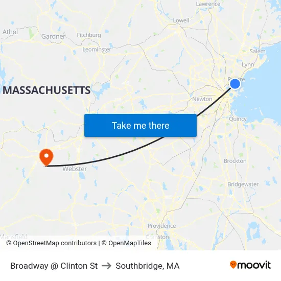 Broadway @ Clinton St to Southbridge, MA map