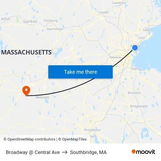 Broadway @ Central Ave to Southbridge, MA map