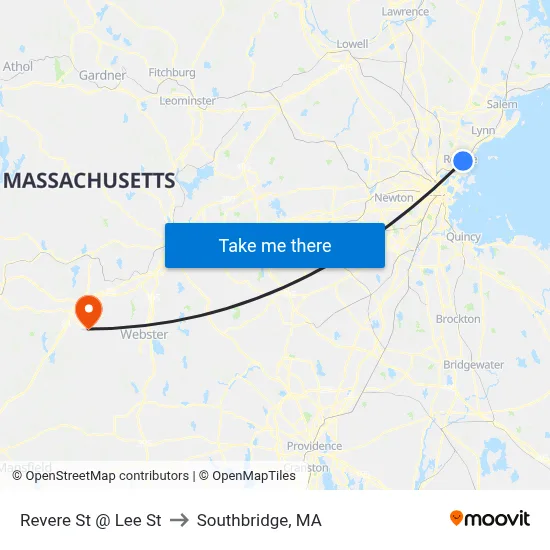 Revere St @ Lee St to Southbridge, MA map