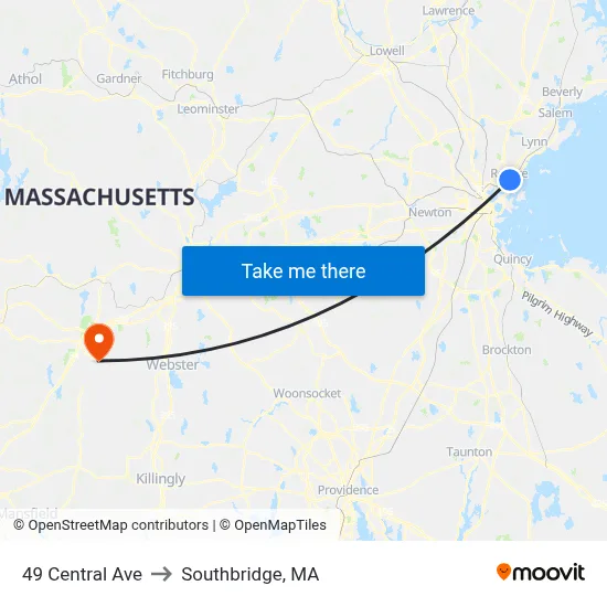 49 Central Ave to Southbridge, MA map