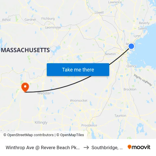 Winthrop Ave @ Revere Beach Pkway to Southbridge, MA map