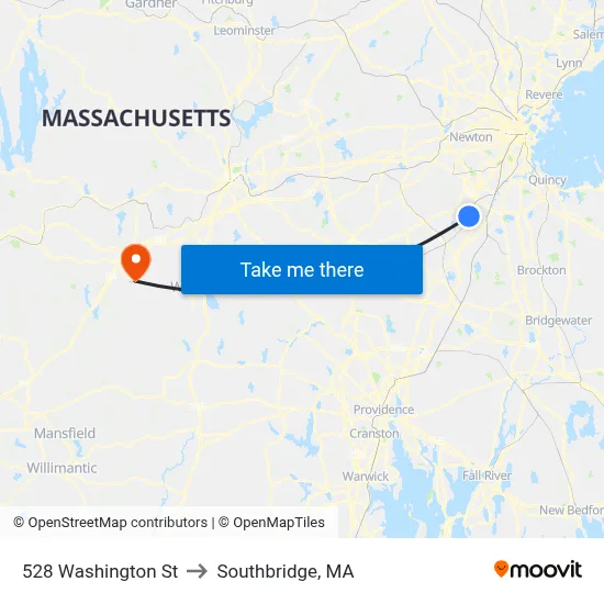528 Washington St to Southbridge, MA map