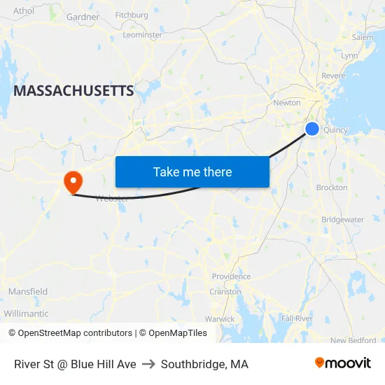 River St @ Blue Hill Ave to Southbridge, MA map