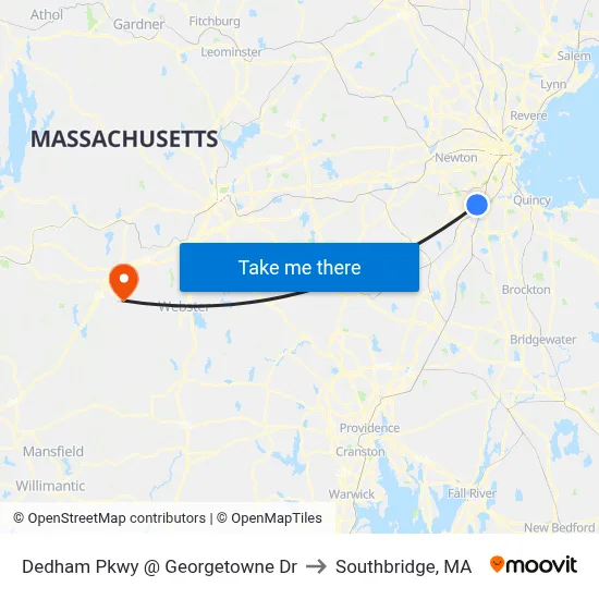 Dedham Pkwy @ Georgetowne Dr to Southbridge, MA map