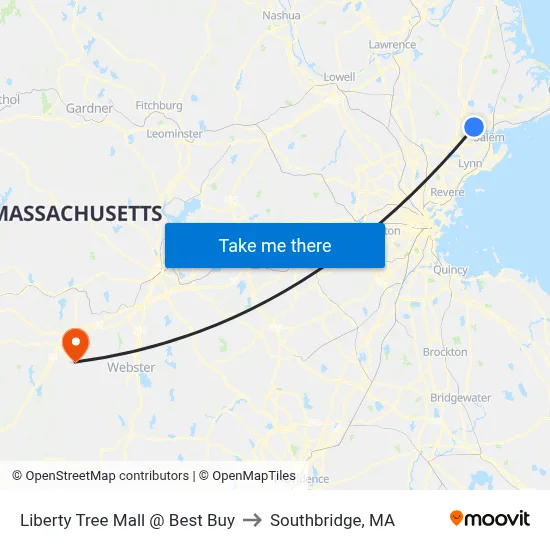 Liberty Tree Mall @ Best Buy to Southbridge, MA map