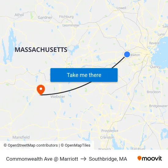Commonwealth Ave @ Marriott to Southbridge, MA map
