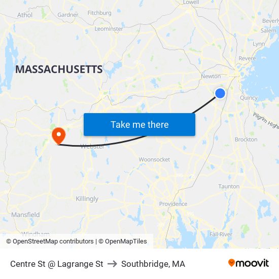 Centre St @ Lagrange St to Southbridge, MA map