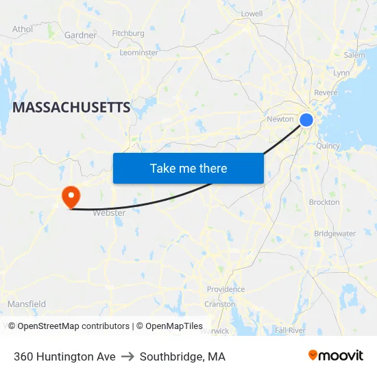 360 Huntington Ave to Southbridge, MA map