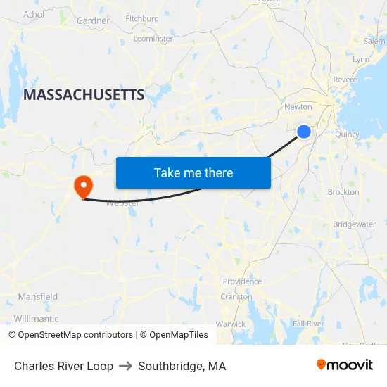 Charles River Loop to Southbridge, MA map