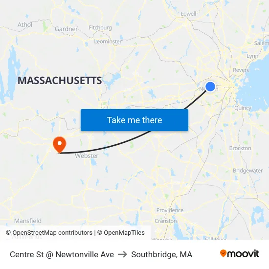 Centre St @ Newtonville Ave to Southbridge, MA map