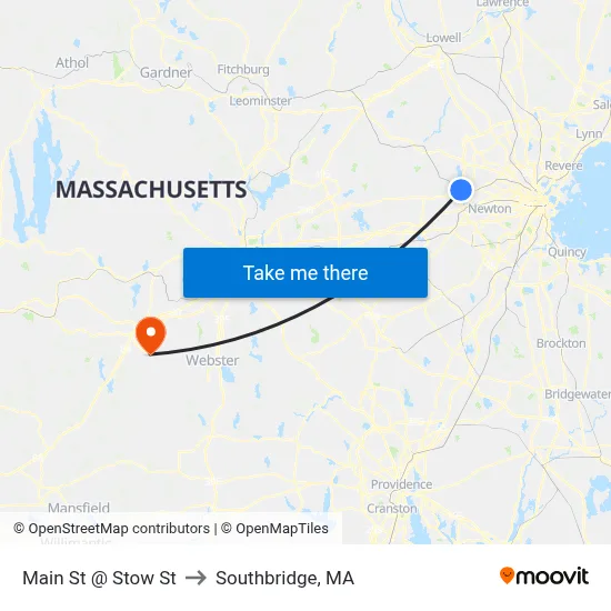 Main St @ Stow St to Southbridge, MA map