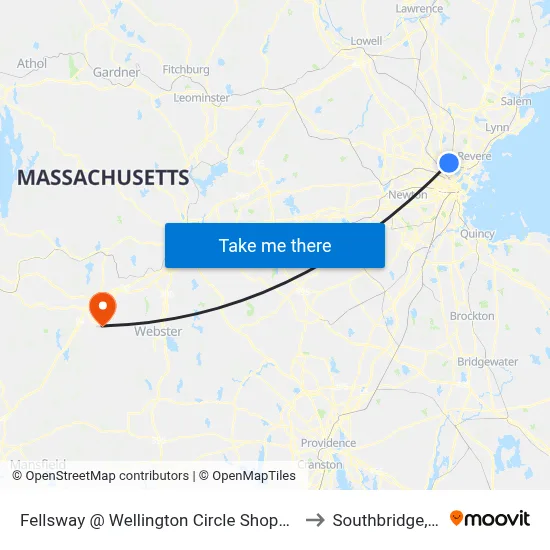 Fellsway @ Wellington Circle Shopping Ctr to Southbridge, MA map