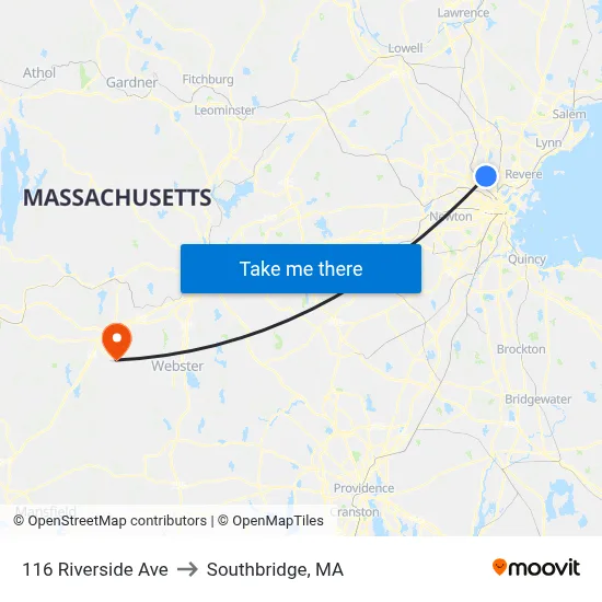 116 Riverside Ave to Southbridge, MA map