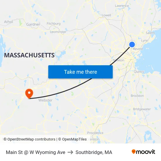 Main St @ W Wyoming Ave to Southbridge, MA map