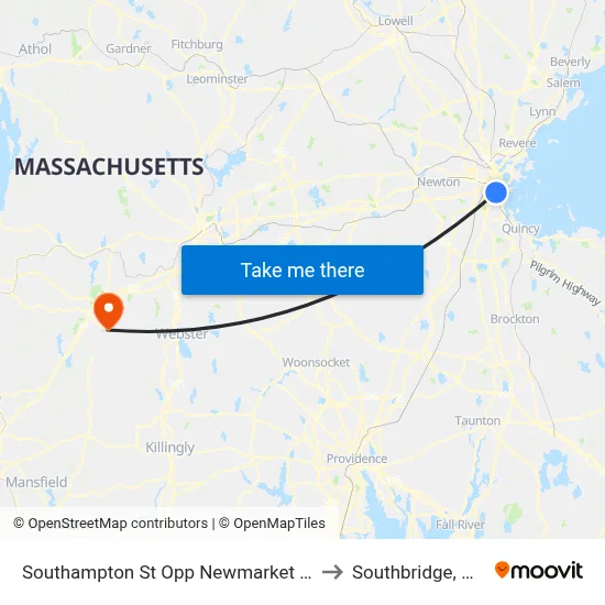 Southampton St Opp Newmarket Sq to Southbridge, MA map
