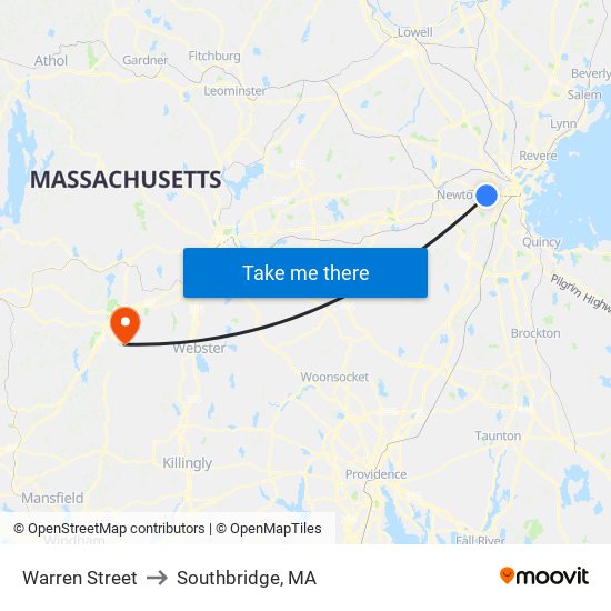 Warren Street to Southbridge, MA map