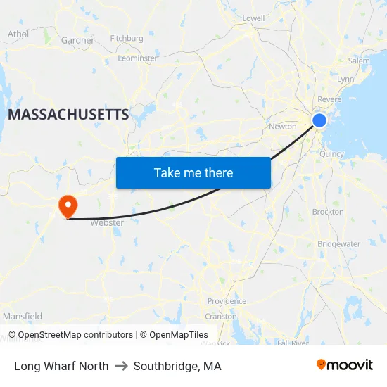 Long Wharf North to Southbridge, MA map