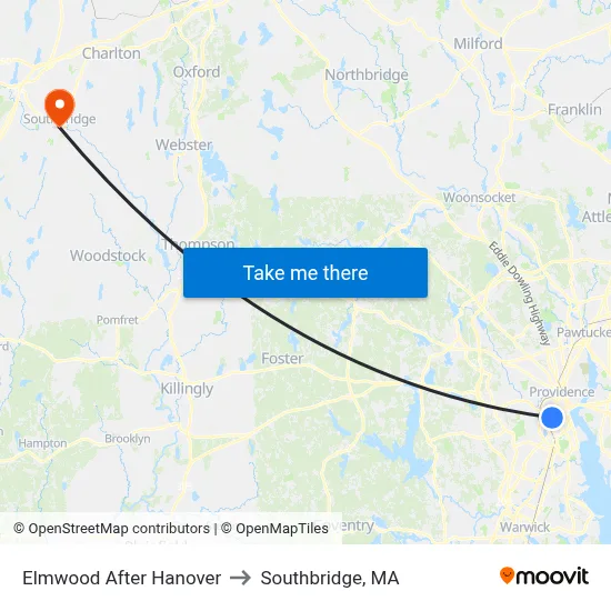 Elmwood After Hanover to Southbridge, MA map