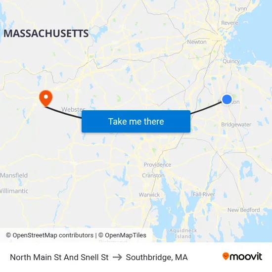 North Main St And Snell St to Southbridge, MA map