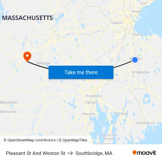 Pleasant St And Weston St to Southbridge, MA map