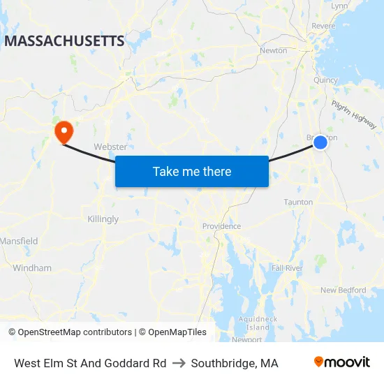 West Elm St And Goddard Rd to Southbridge, MA map