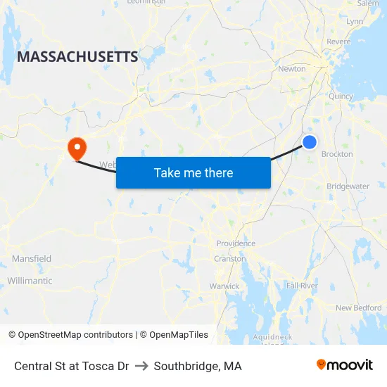 Central St at Tosca Dr to Southbridge, MA map