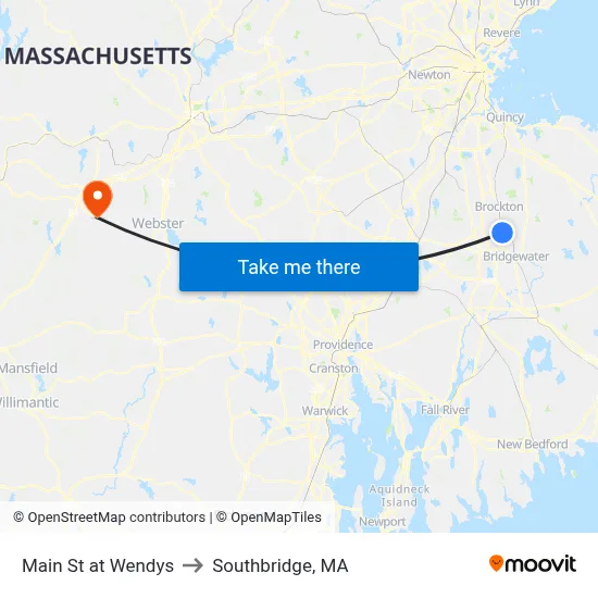 Main St at Wendys to Southbridge, MA map