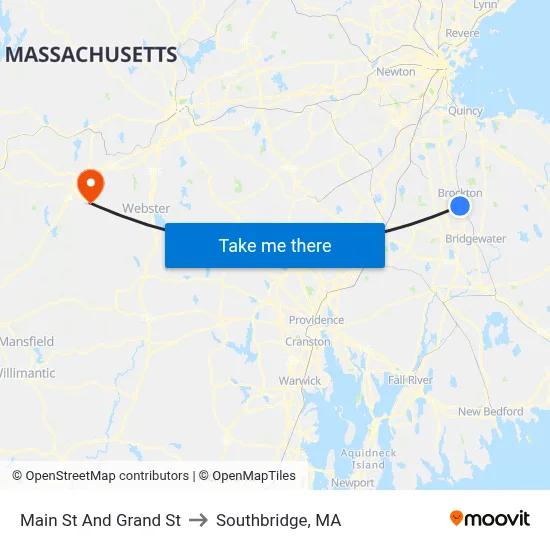 Main St And Grand St to Southbridge, MA map