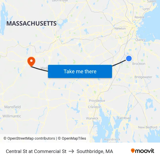 Central St at Commercial St to Southbridge, MA map