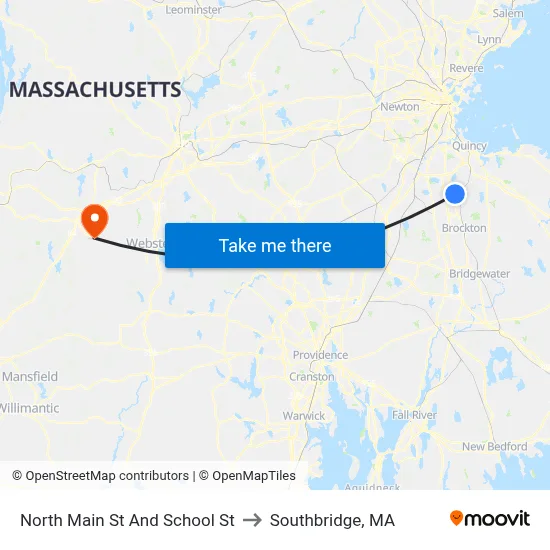 North Main St And School St to Southbridge, MA map