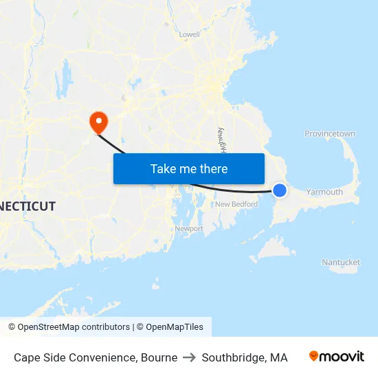 Cape Side Convenience, Bourne to Southbridge, MA map