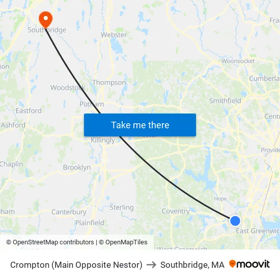 Crompton (Main Opposite Nestor) to Southbridge, MA map