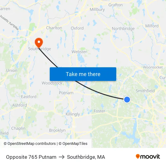 Opposite 765 Putnam to Southbridge, MA map