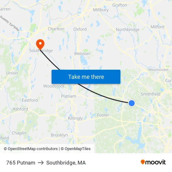 765 Putnam to Southbridge, MA map