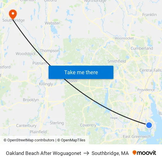 Oakland Beach After Woguagonet to Southbridge, MA map
