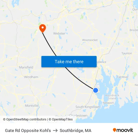Gate Rd Opposite Kohl's to Southbridge, MA map