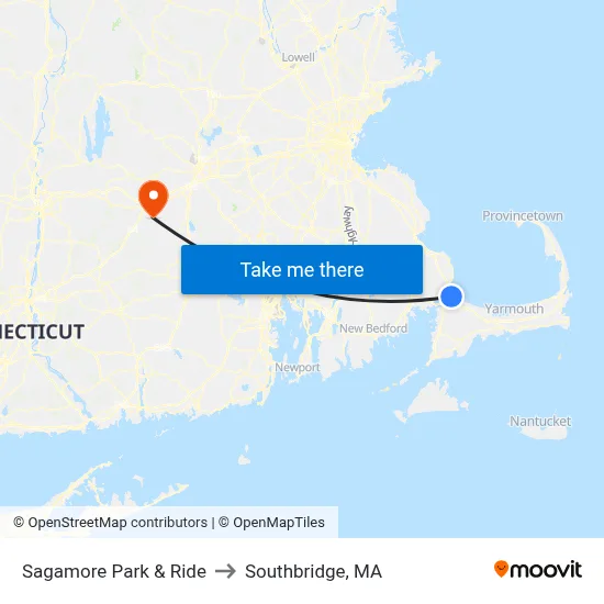Sagamore Park & Ride to Southbridge, MA map