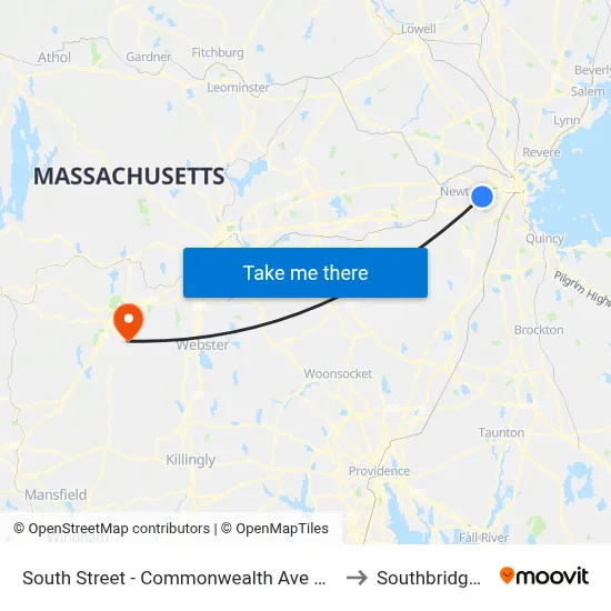 South Street - Commonwealth Ave @ South St to Southbridge, MA map