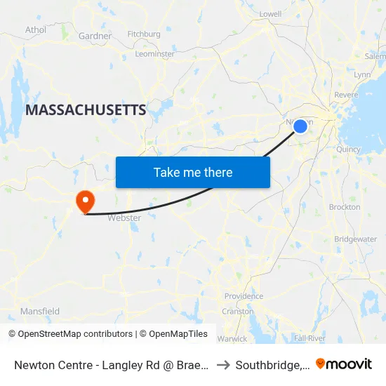 Newton Centre - Langley Rd @ Braeland Ave to Southbridge, MA map