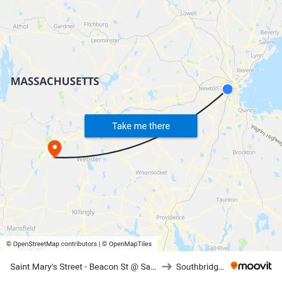 Saint Mary's Street - Beacon St @ Saint Mary's St to Southbridge, MA map