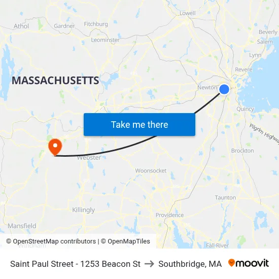 Saint Paul Street - 1253 Beacon St to Southbridge, MA map