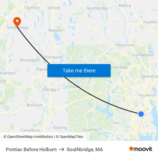 Pontiac Before Holburn to Southbridge, MA map