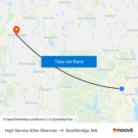 High Service After Sherman to Southbridge, MA map