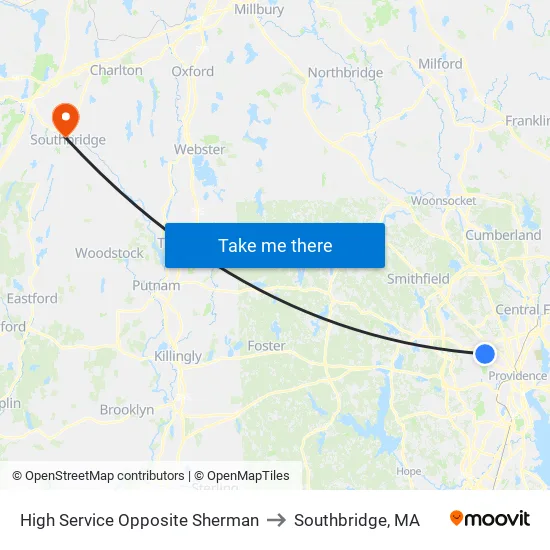 High Service Opposite Sherman to Southbridge, MA map