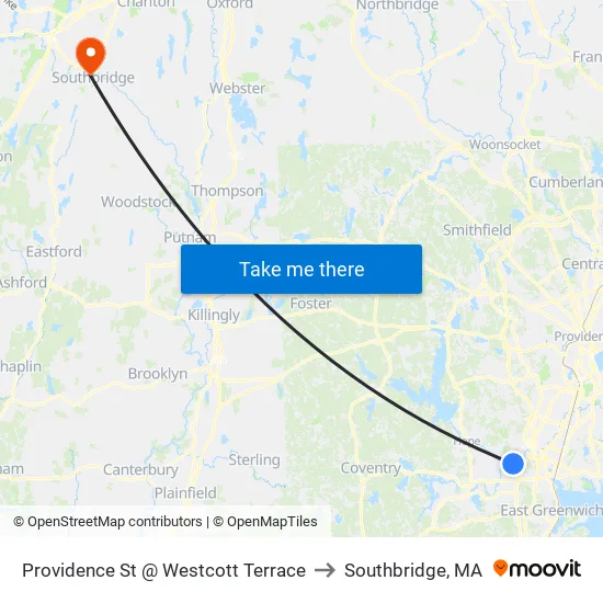 Providence St @ Westcott Terrace to Southbridge, MA map