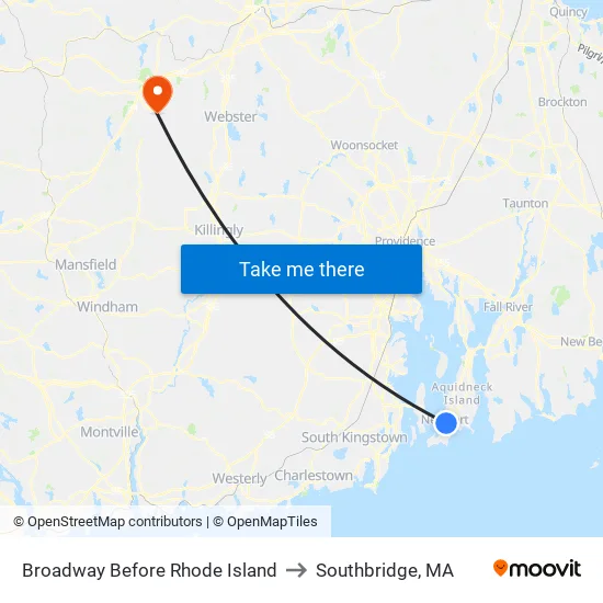 Broadway Before Rhode Island to Southbridge, MA map