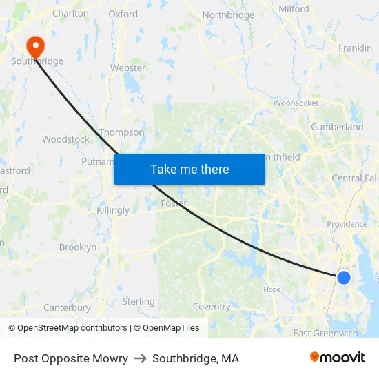 Post Opposite Mowry to Southbridge, MA map