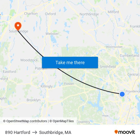 890 Hartford to Southbridge, MA map