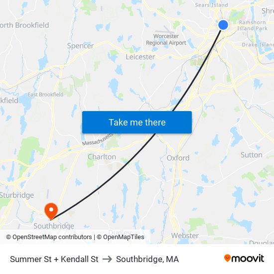 Summer St + Kendall St to Southbridge, MA map